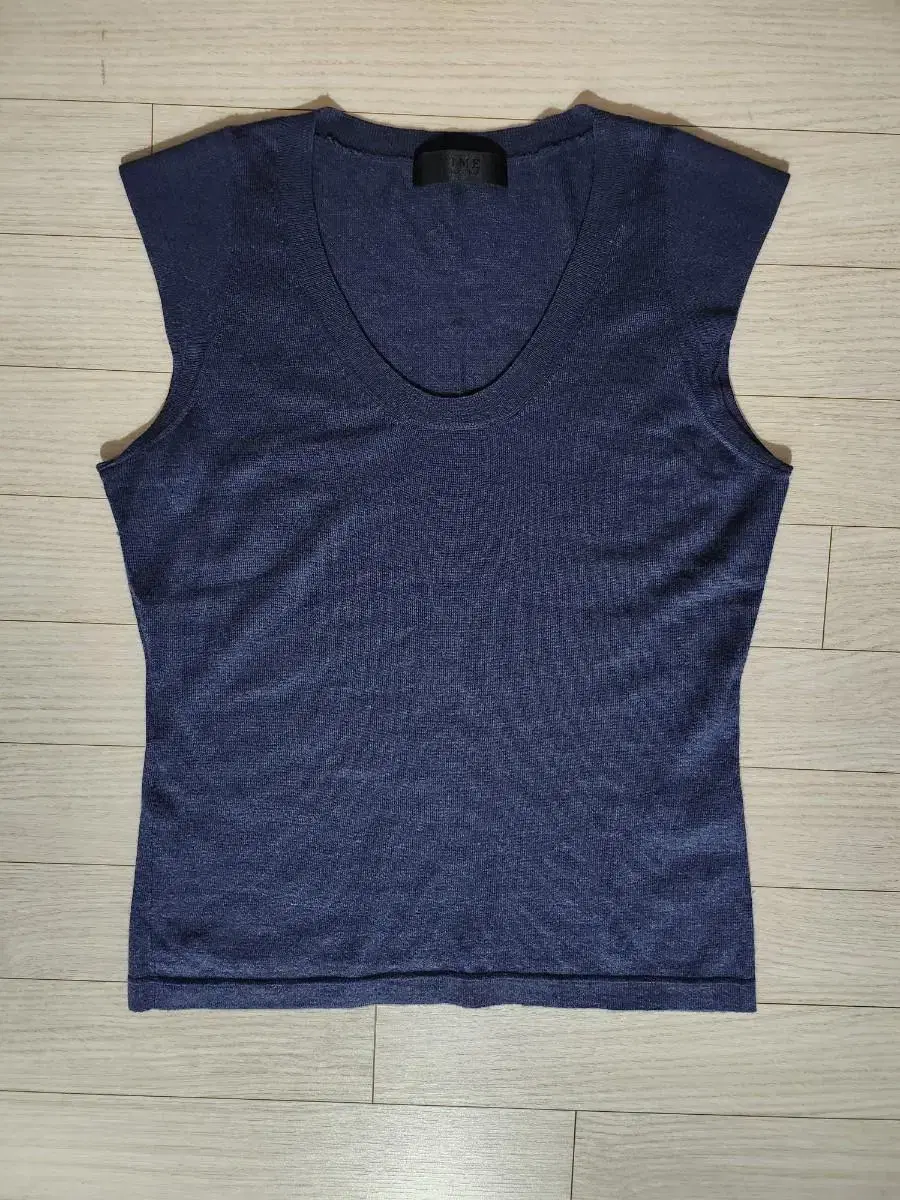 Time Sleeveless Nasi Round Neck Knit Navy Hansom