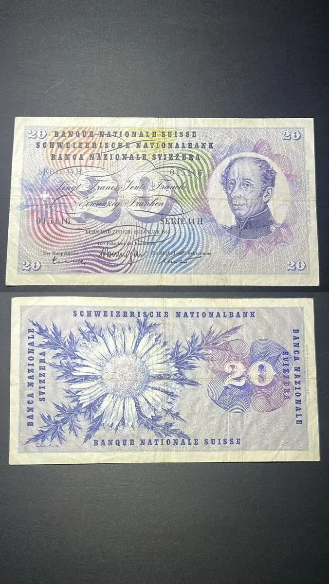 Swiss 20 franc banknote (currency)