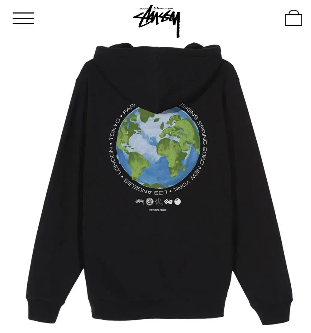 [XL] Stussy Global Design Cope Hoodie Black