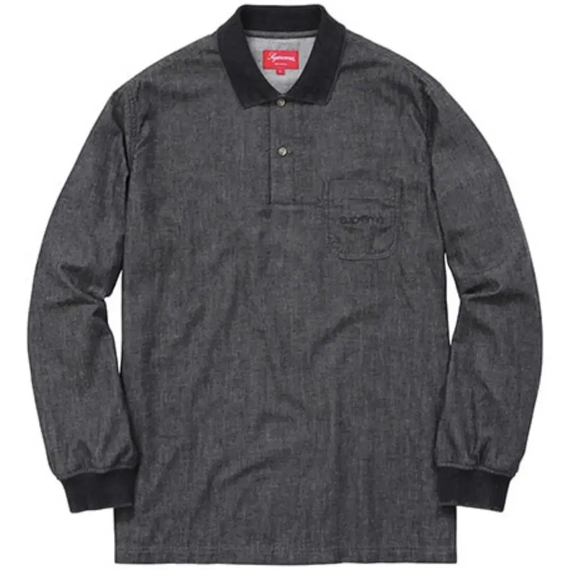 [XL] 15FW Supreme Denim Long Sleeve Polo Black