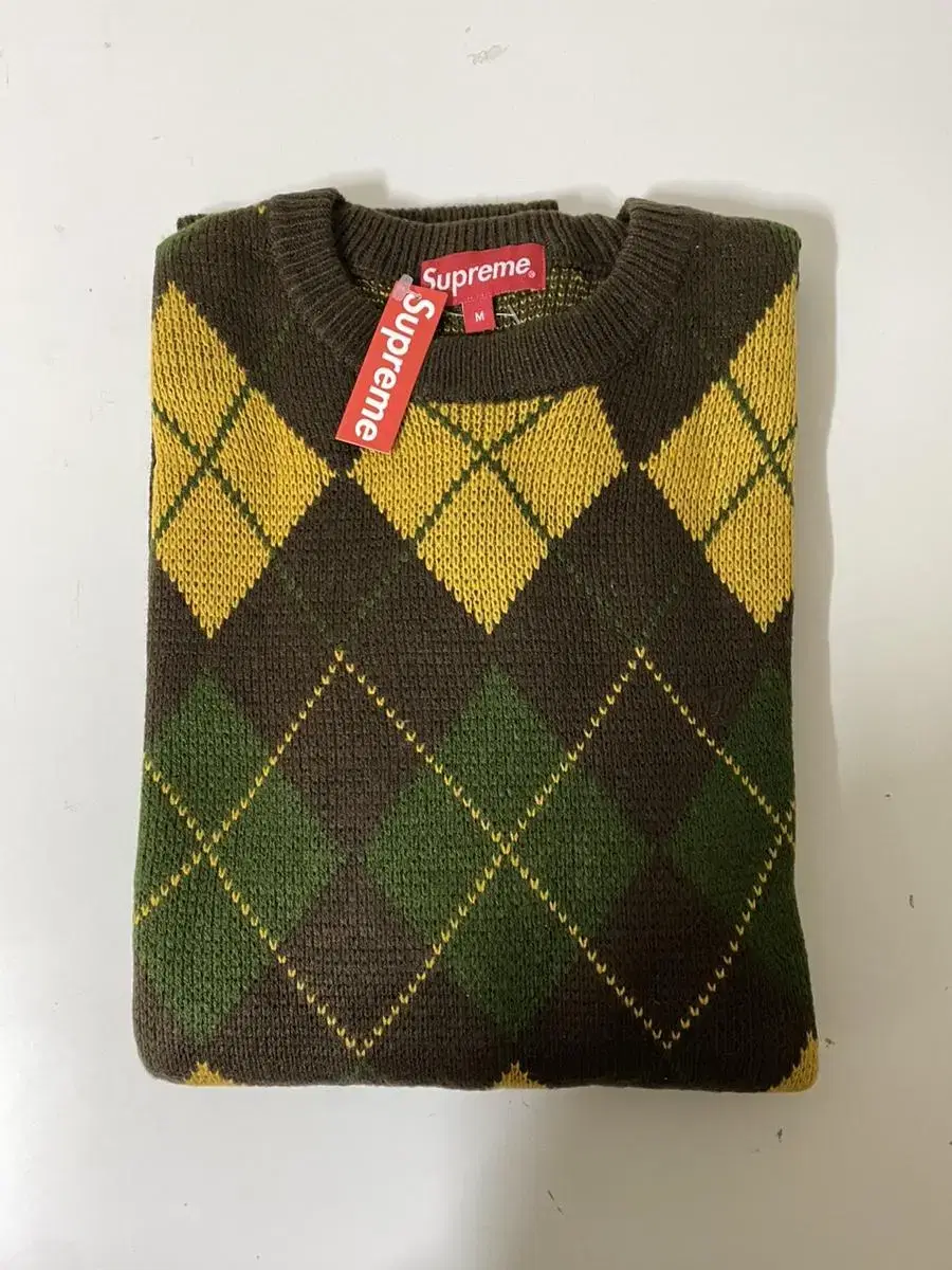 [M] FW15 Supreme Argyle Crewneck Sweater Brown