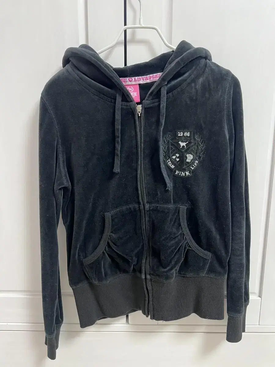 Vintage Y2K pink black velvet hoodie zip-up