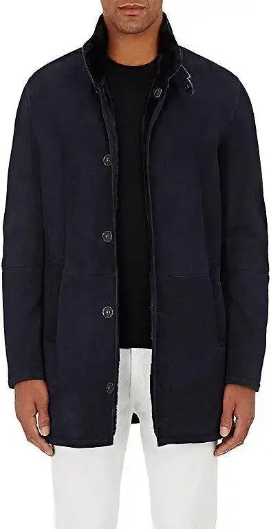 1200->800 Giorgio Armani Coat Shearling Mustang 48 Navy Keytone