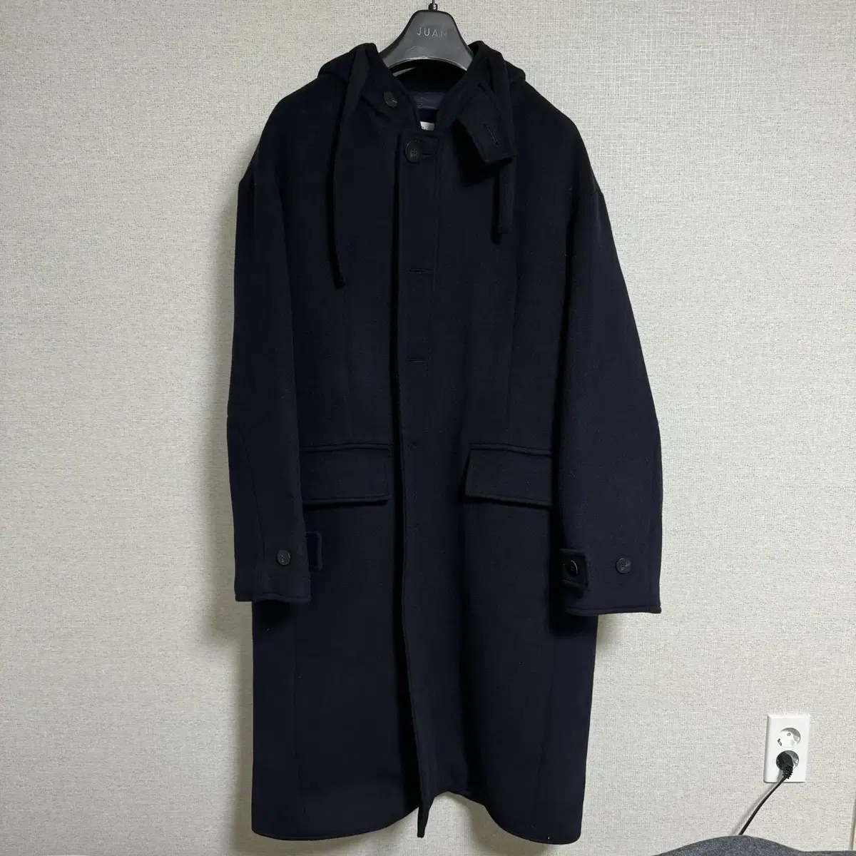 [2]Polythene Melton Wool Hooded Coat in Dark Navy