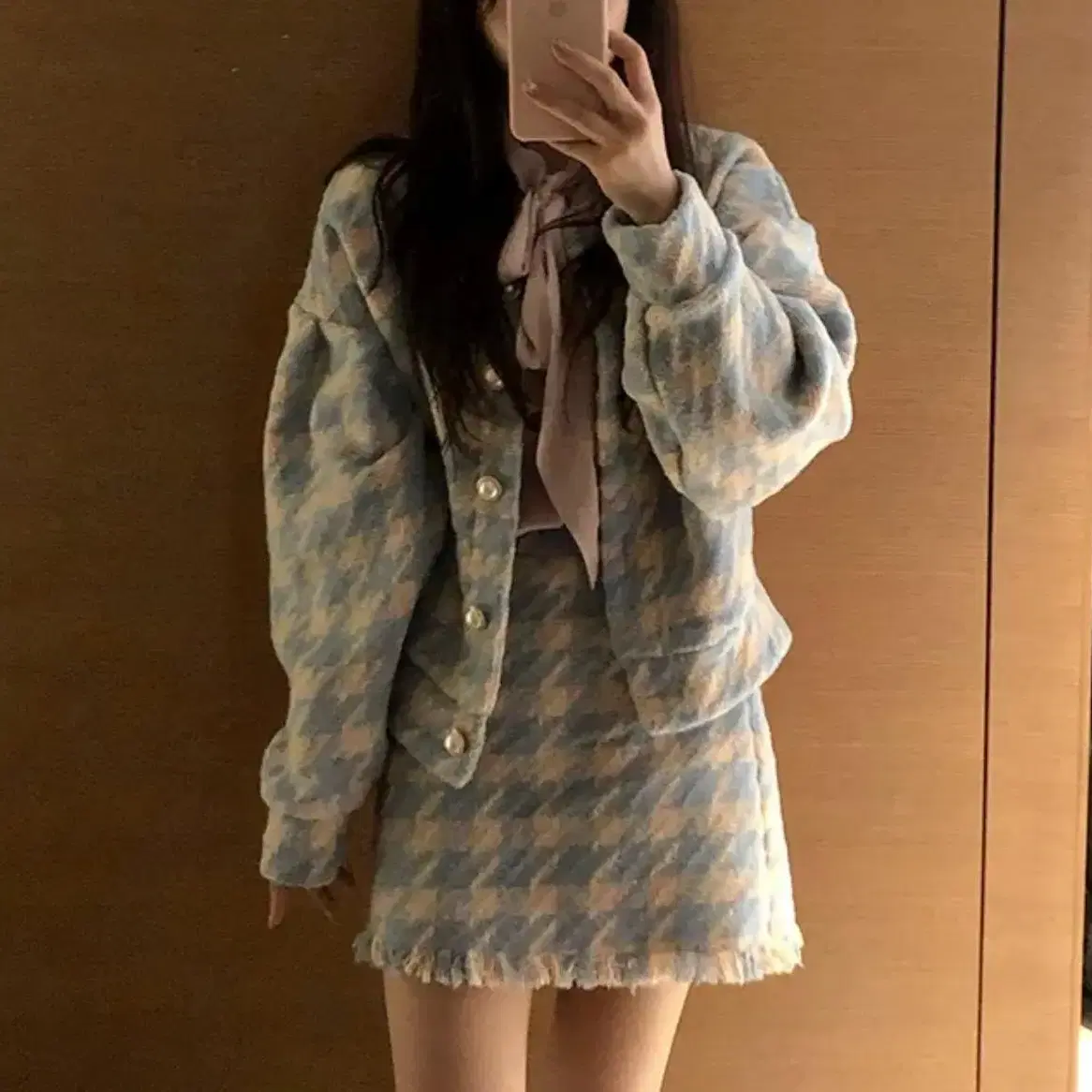 영앤리치 핑크 트위드 셋업 pink tweed set 트위드 하객룩