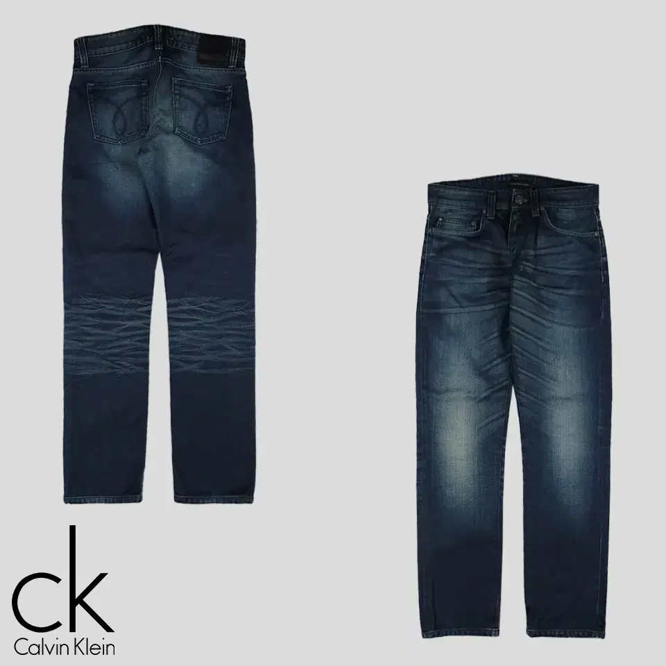 Calvin Klein Jins Dark Blue-washed Leather Patched Regular Slim Straight Fit Jeans Denim Pants