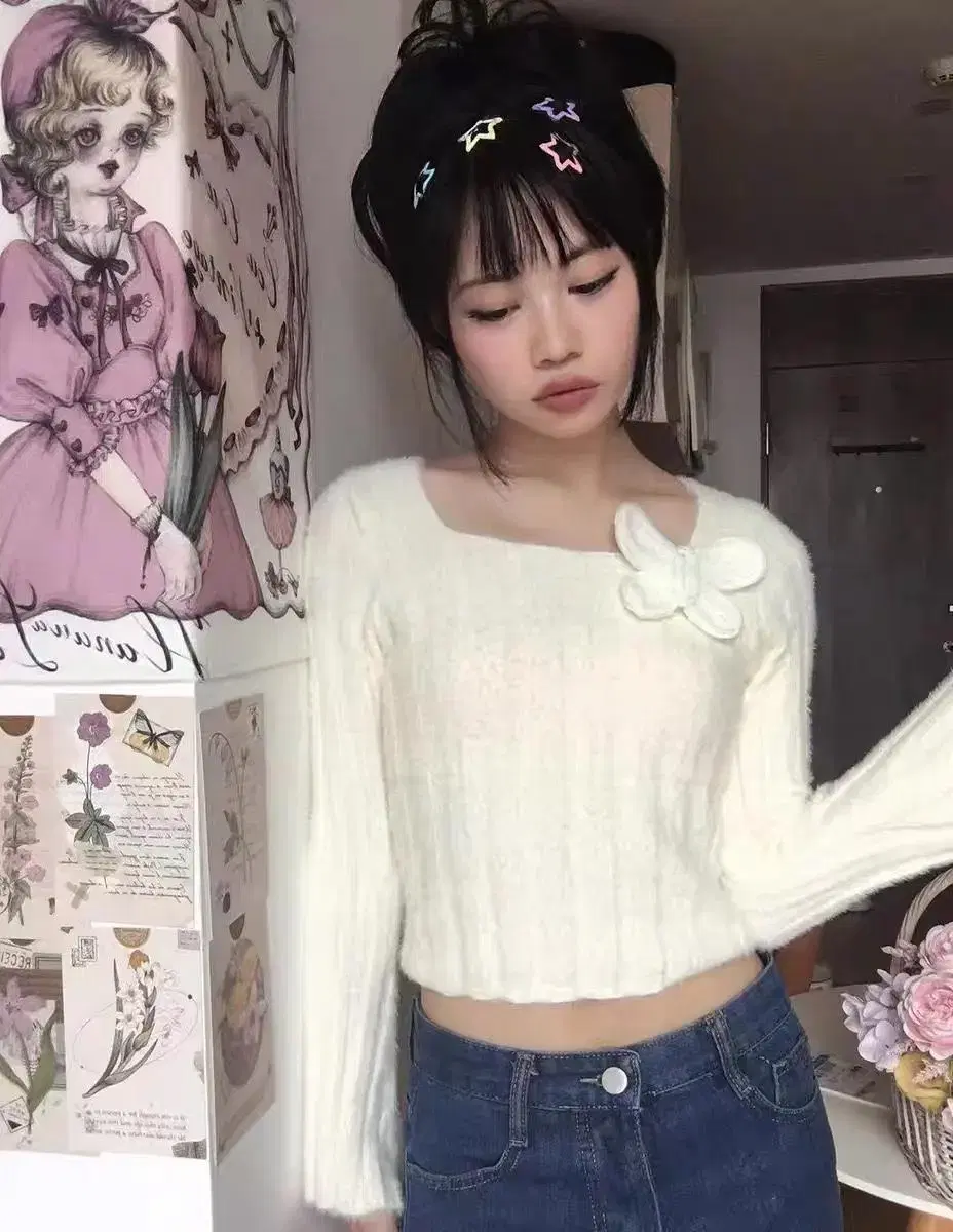 Y2K Vintage Grunge Fairy Balletcore Gyaru Crop Knit Top Sweater in LEW