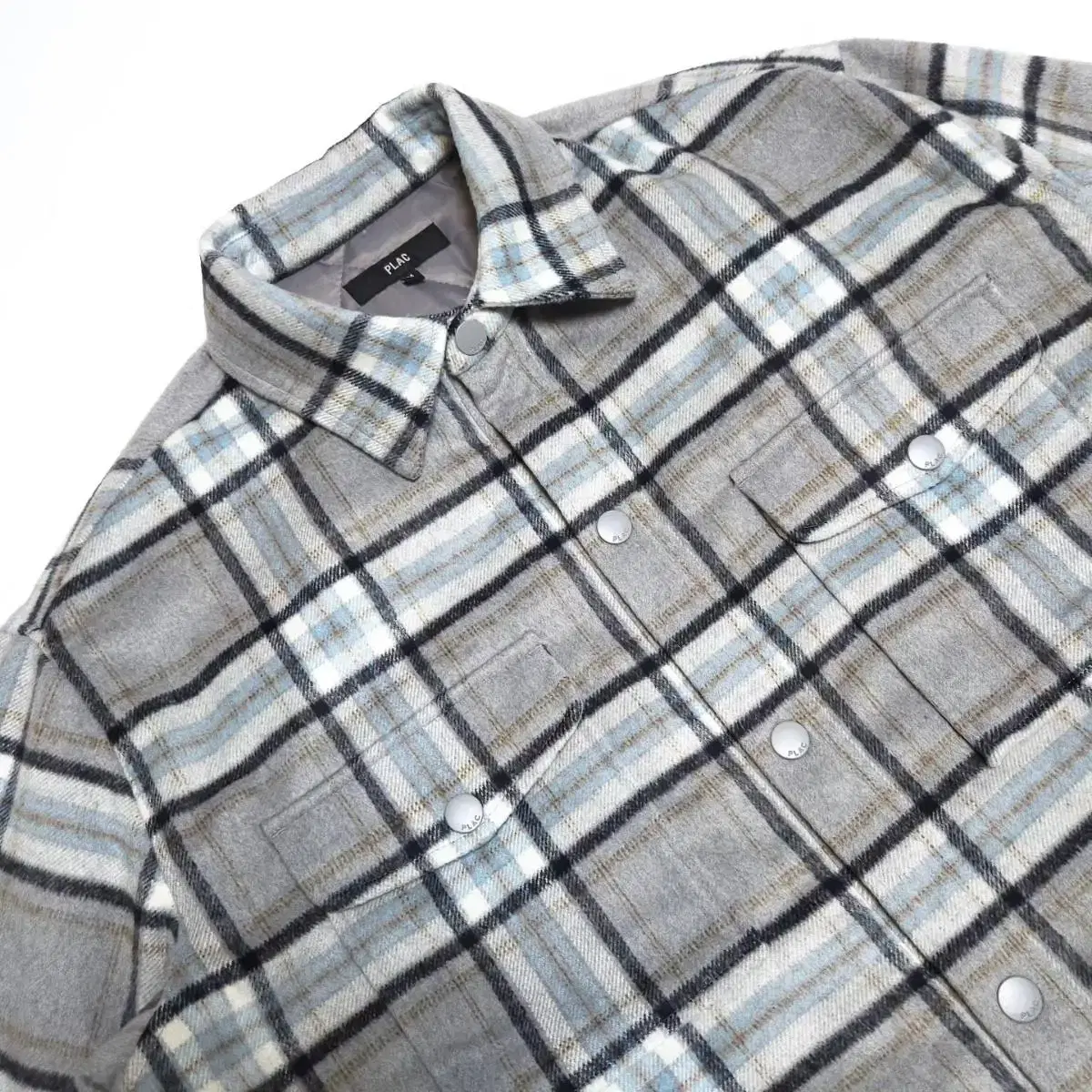 PLAC PLAC Quilted Padded Check Shirt Jacket Gray