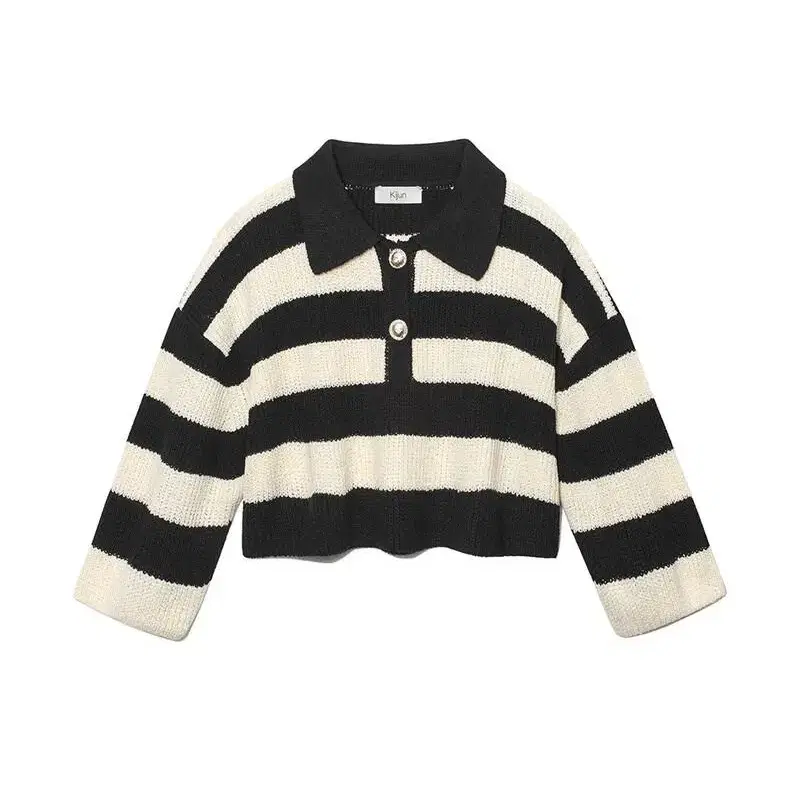 (새상품) 기준 Crop Pique Knit Black Stripe