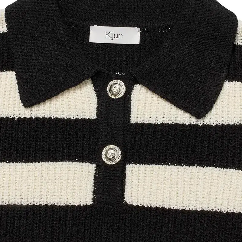 (새상품) 기준 Crop Pique Knit Black Stripe