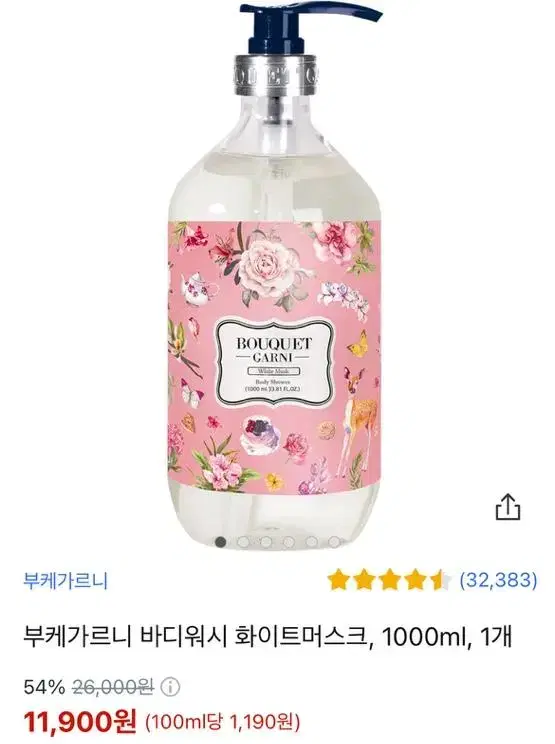 (새상품) 부케가르니 화이트머스크 바디로션 1000ml