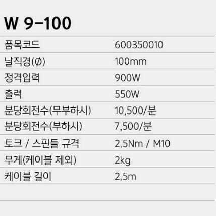 메타보 W 9-100 4인치 전기그라인더 유선그라인더 절단 절삭 앵글그라