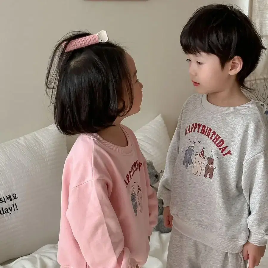 해피벌스데이곰상하복 남아 여아 둥이 남매 자매 형제 코디 등원룩 봄옷