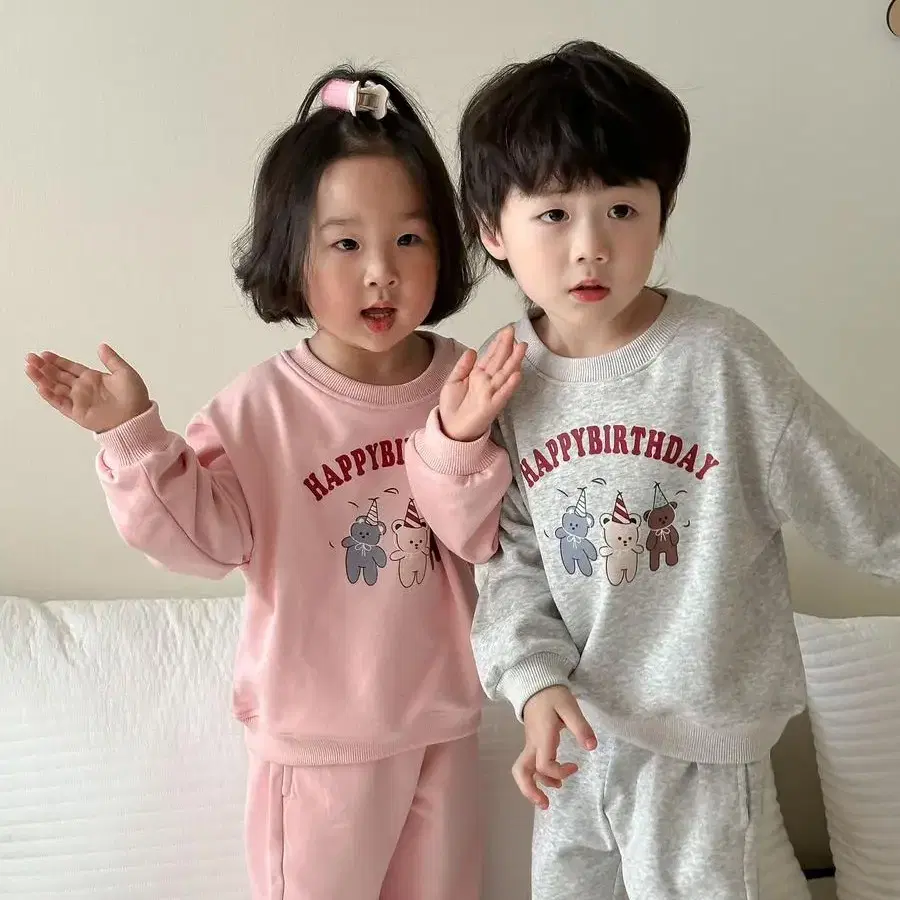 해피벌스데이곰상하복 남아 여아 둥이 남매 자매 형제 코디 등원룩 봄옷