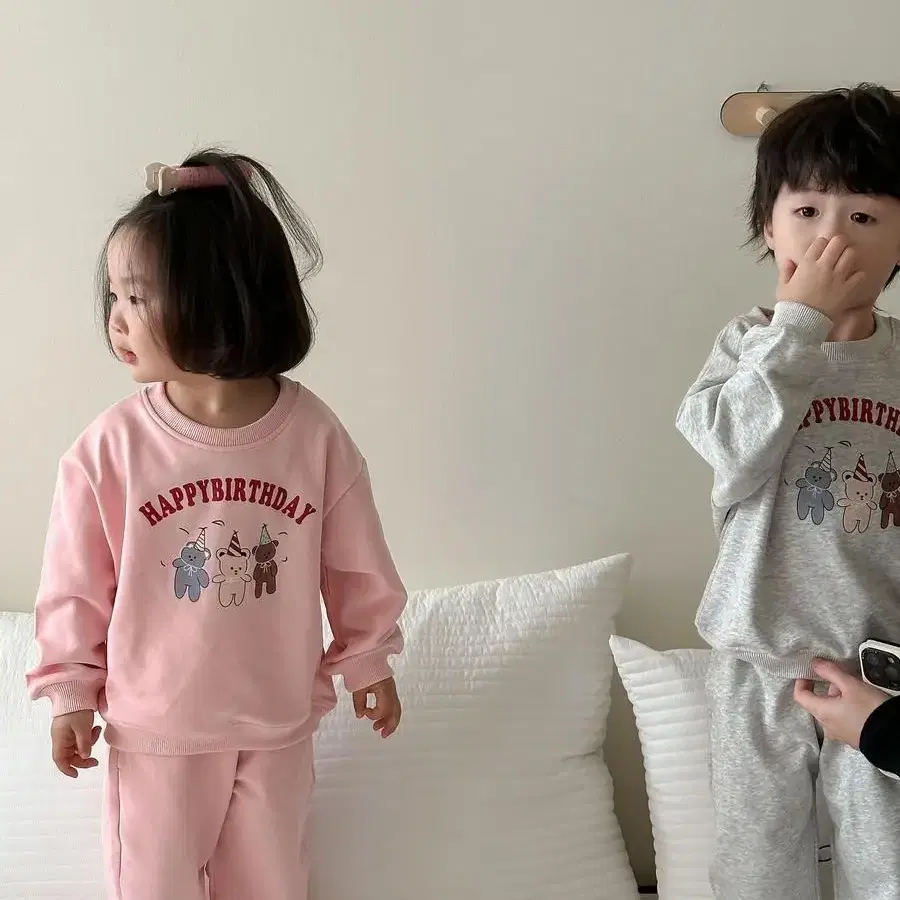 해피벌스데이곰상하복 남아 여아 둥이 남매 자매 형제 코디 등원룩 봄옷