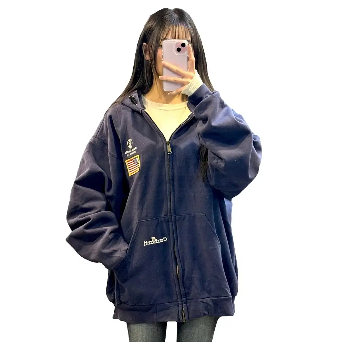 (No.9) Carhartt 칼하트 네이비 성조기 포인트 후드 집업