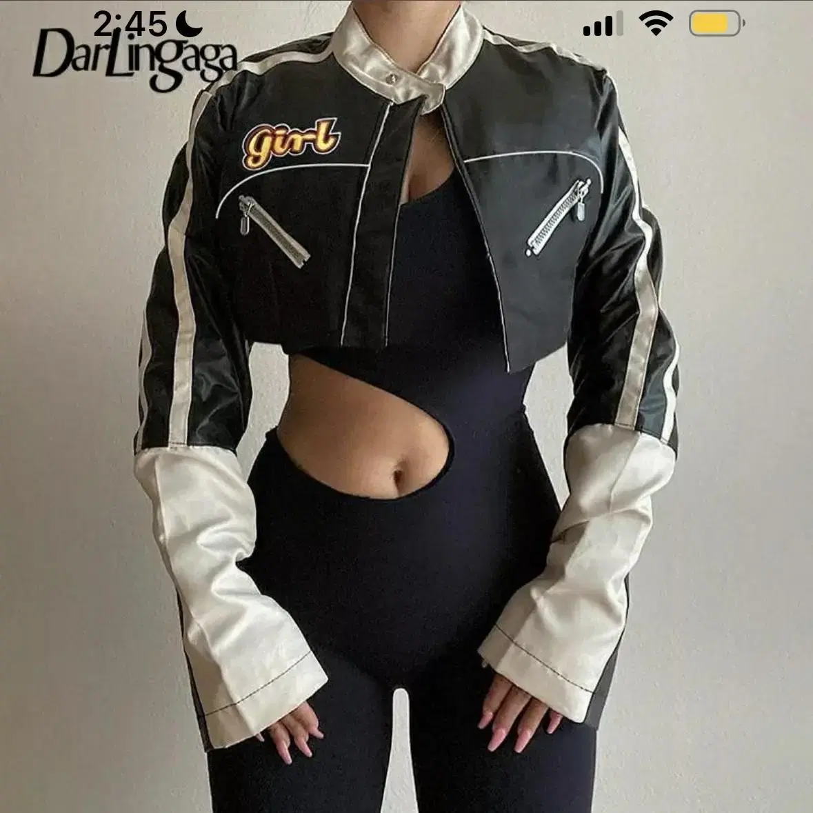 Rscing girl crop leather jacket