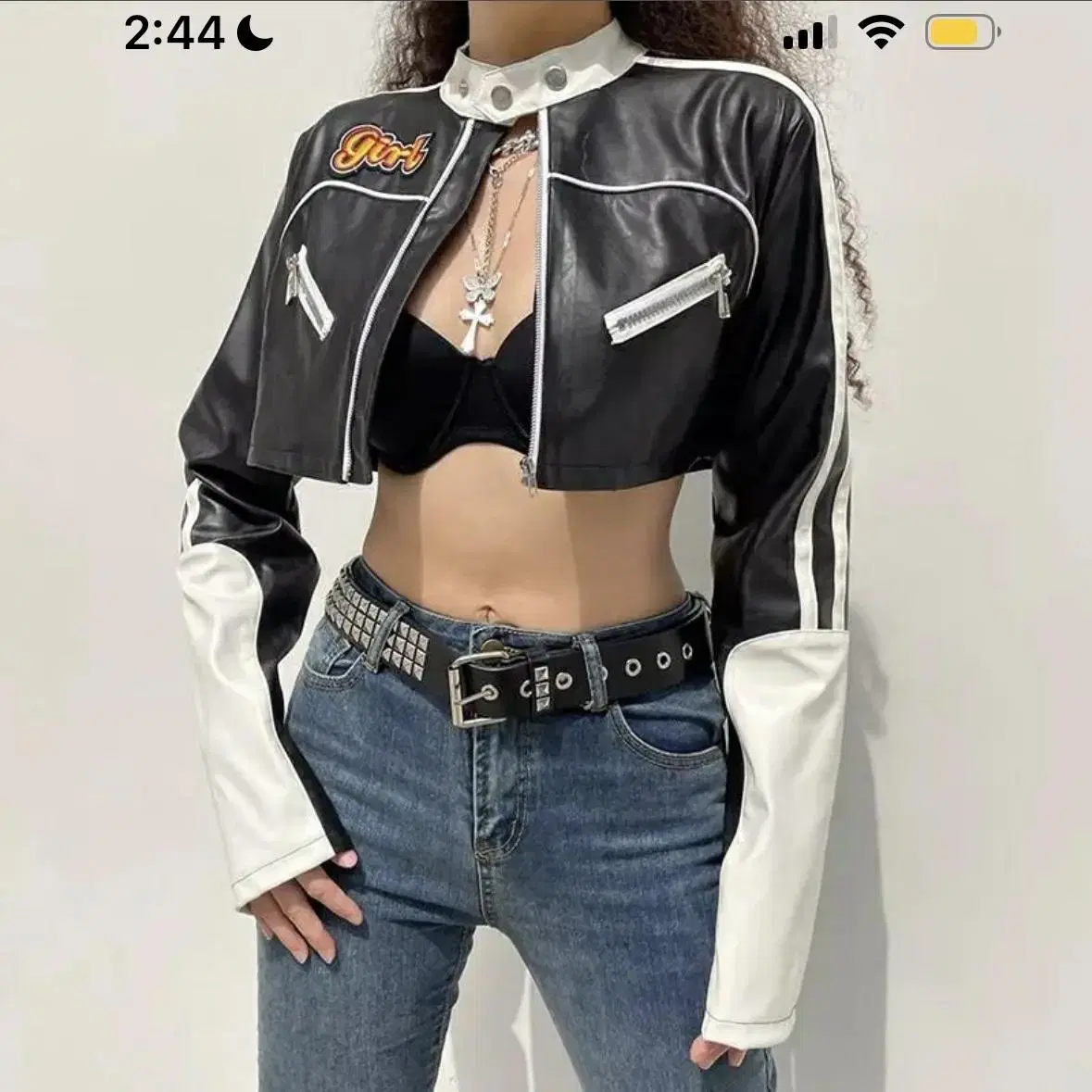 Rscing girl crop leather jacket