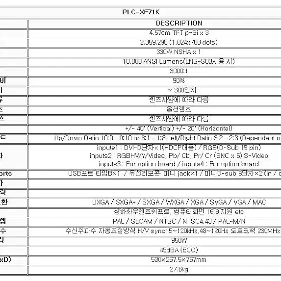 산요 PLC-XF71K 10000안시 교회 강당 행사용 중고빔프로젝터