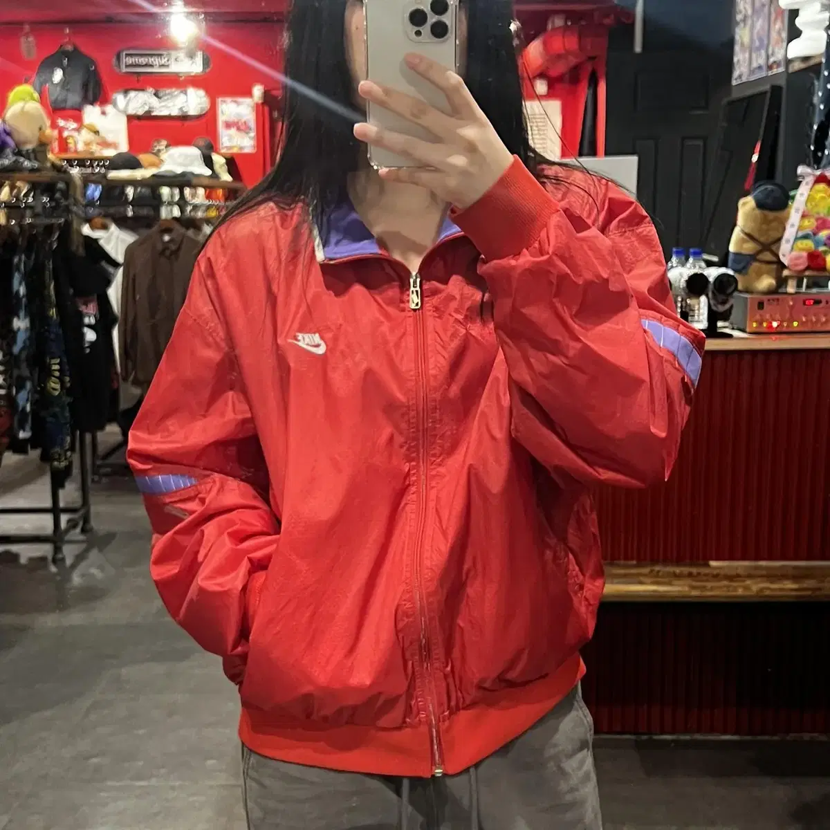 (END) NIKE Nike Old School Windbreaker Aviation Jumper Jacket Red XL