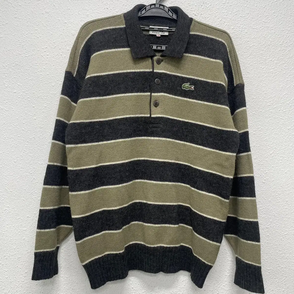 [100] Lacoste Striped Khaki Brown Knit Karati PK N0996