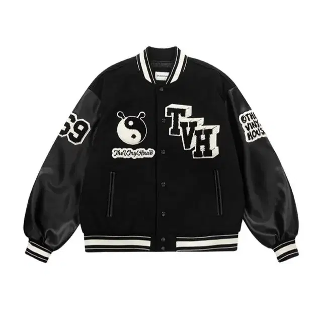 더바이닐하우스 YIN YANG VARSITY JACKET BLACK 바시