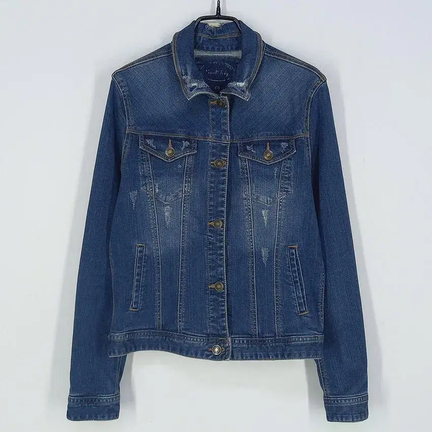 Vintage Women's Two-Pocket Hazy Wash Span Denim Jacket Jin Blue (HU20846)