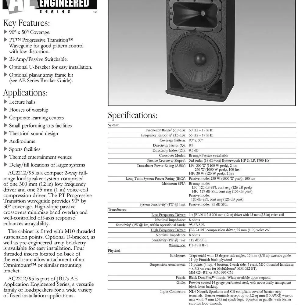 (중고)JBL 12인치 2웨이 스피커 AC2212/95