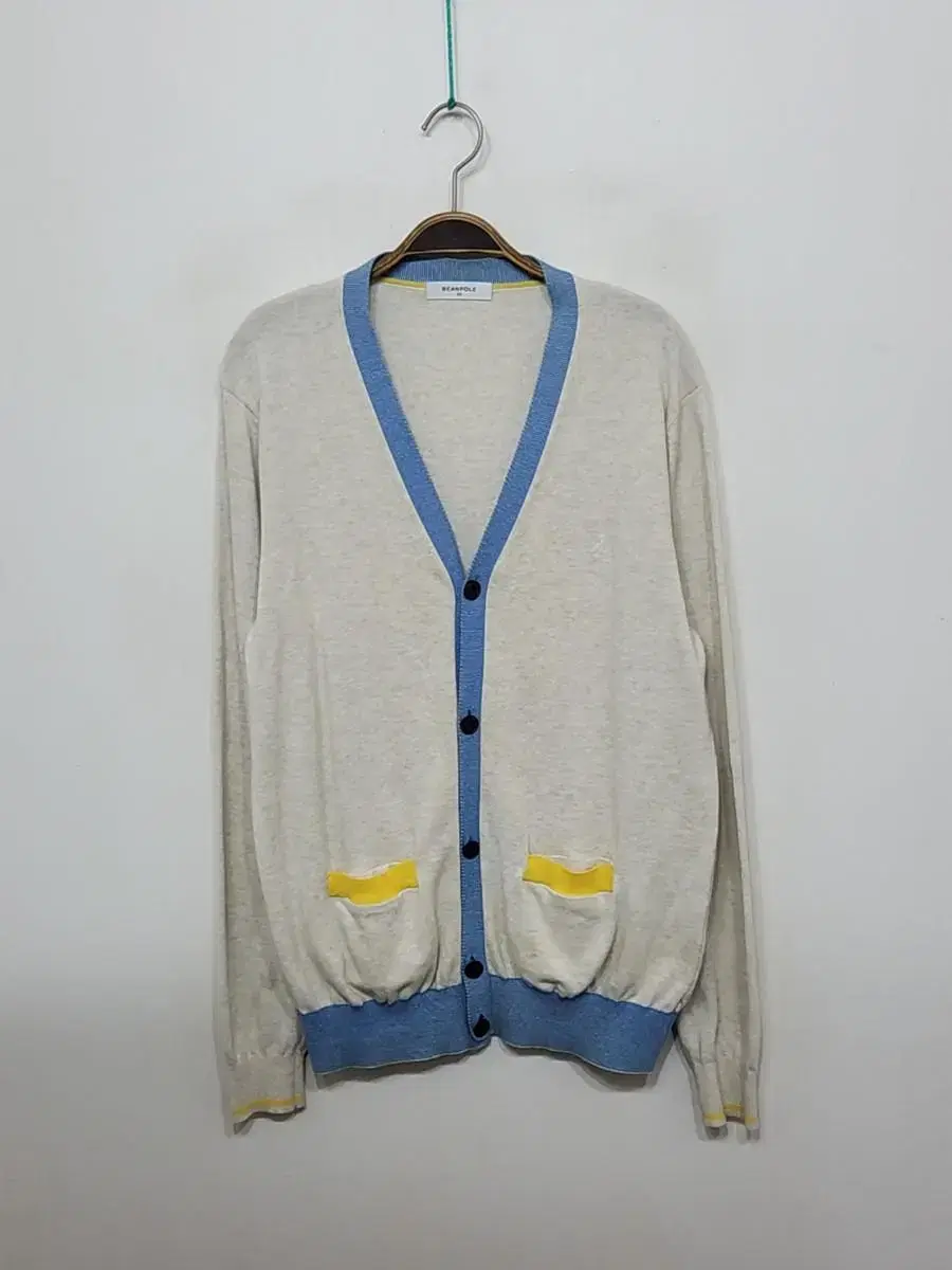 (100) Beanpole Cardigan Line-Colored Pocket V-Neck Casual