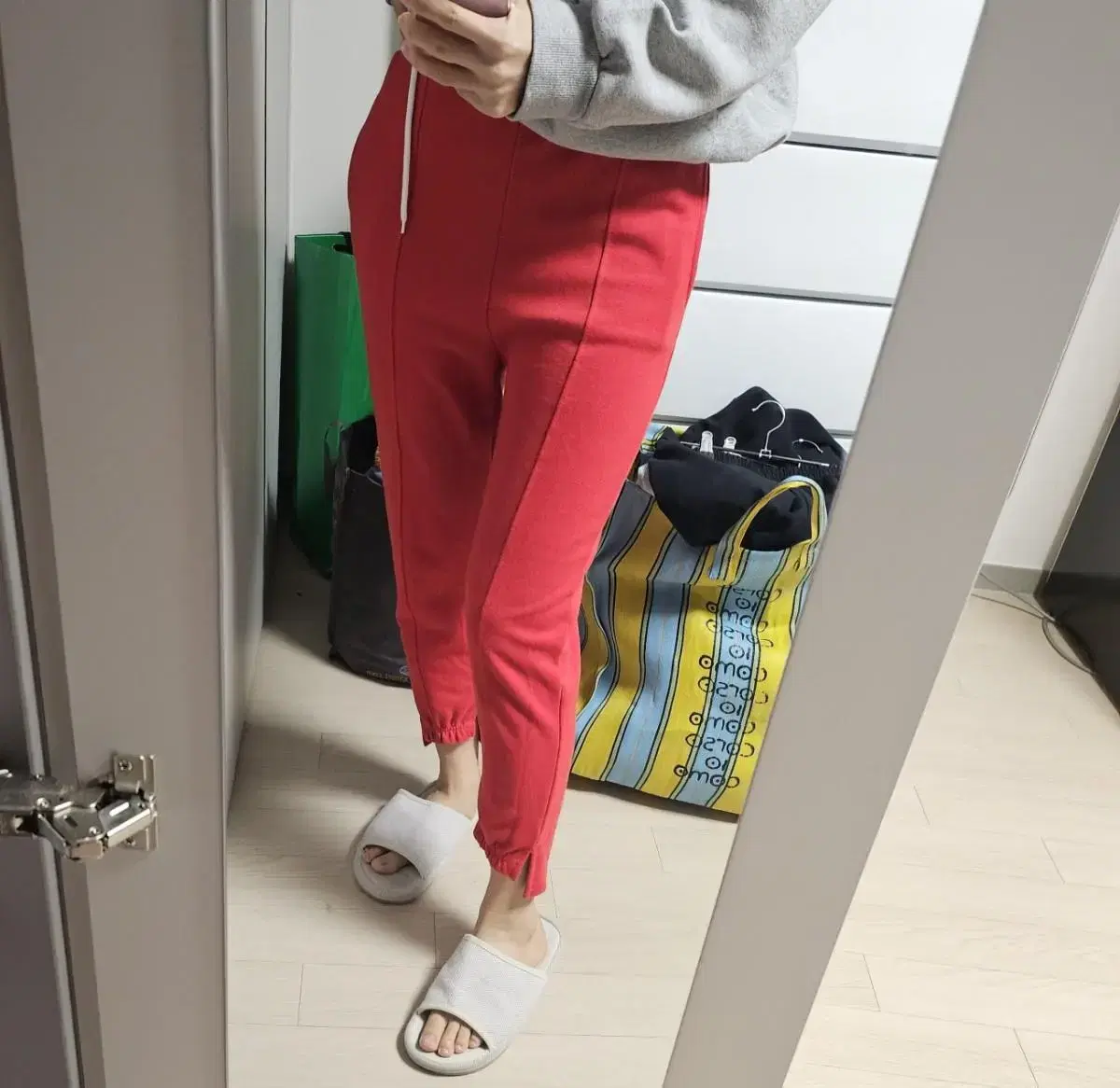 Red training pants