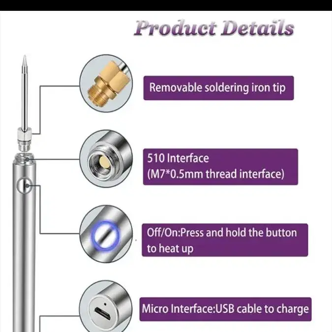 무선 납땜 인두 휴대용 usb 충전식 온도조절 야외