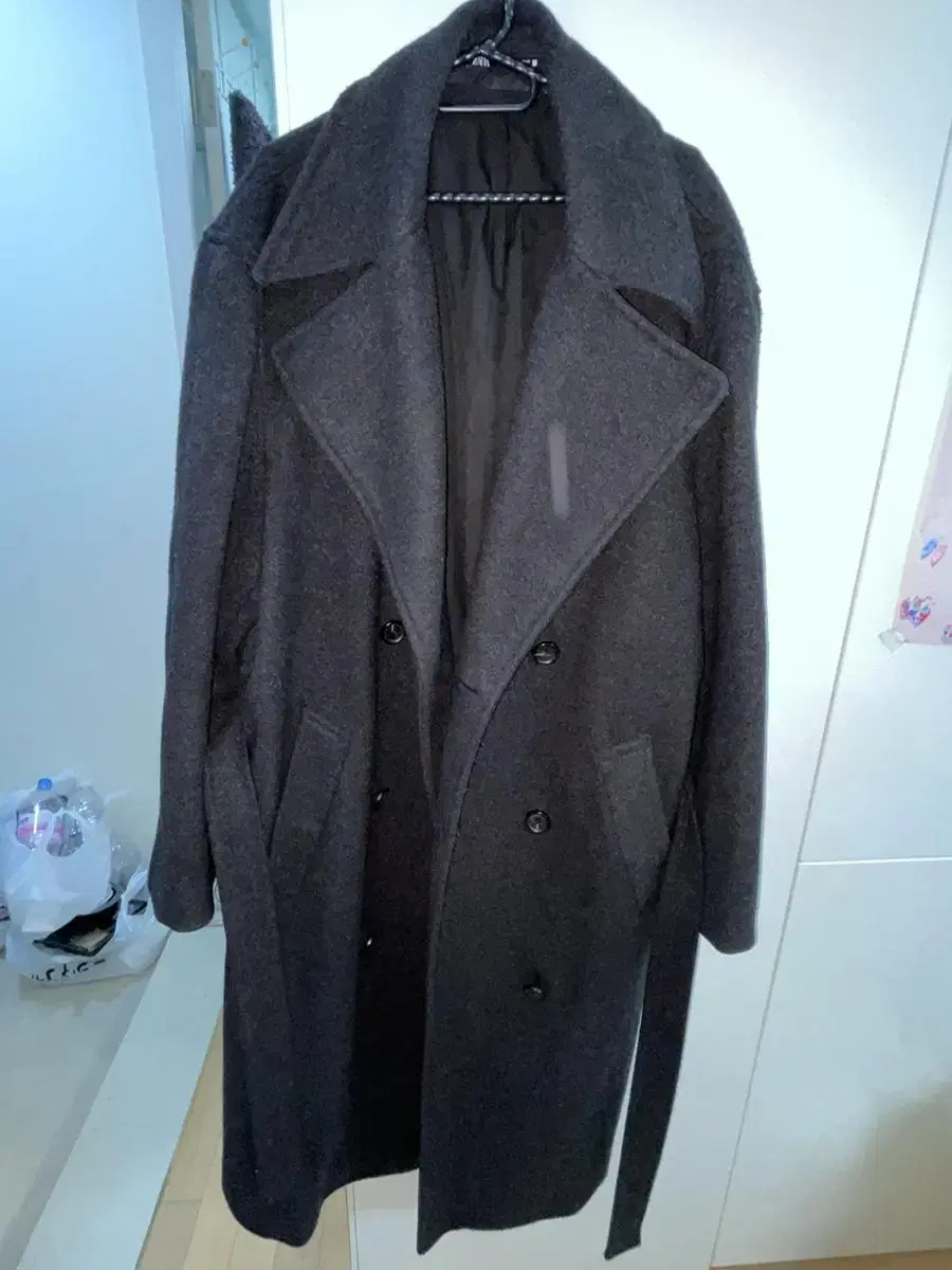 [Coat]ZARA Textured double-breasted overcoat with belted darts L