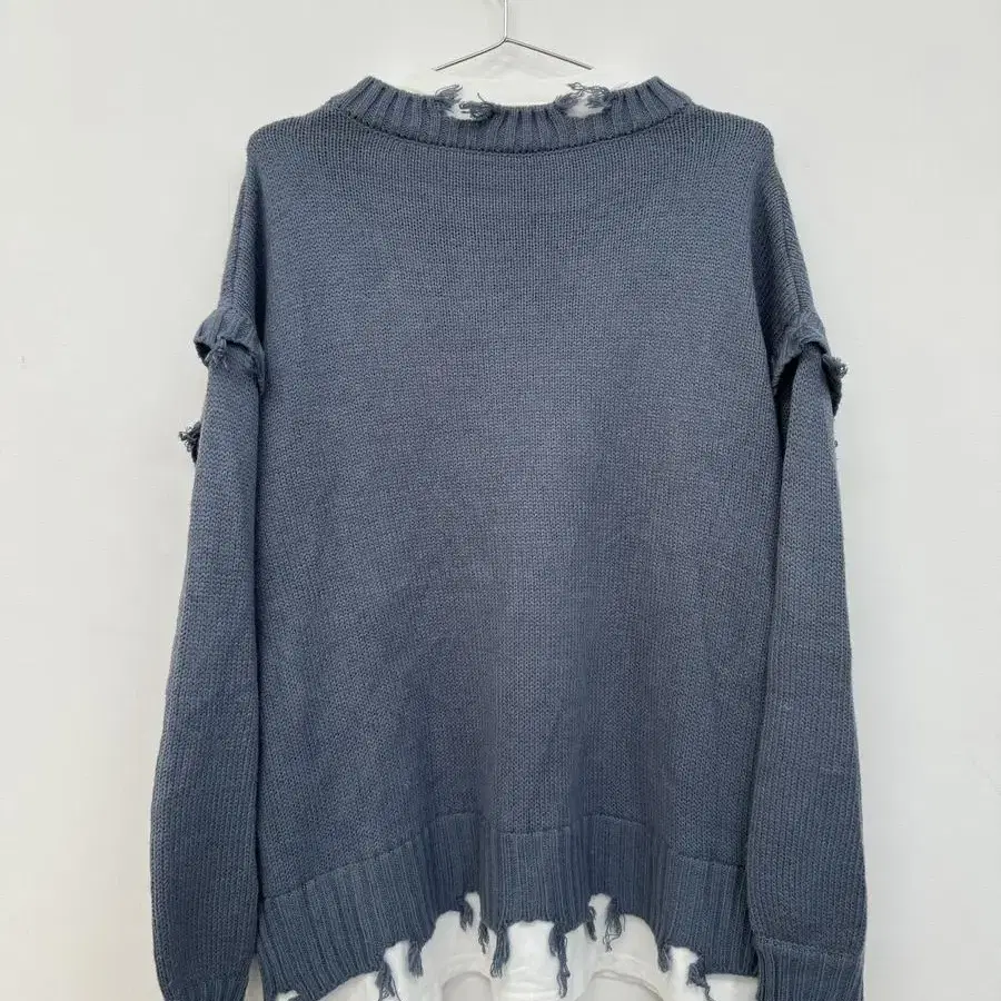 soft blue damage layered knit