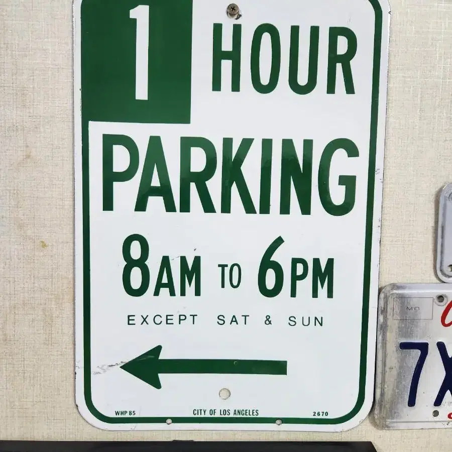 미국 콜렉션한 주물 오리지널 LA 1 Hour Parking Sign