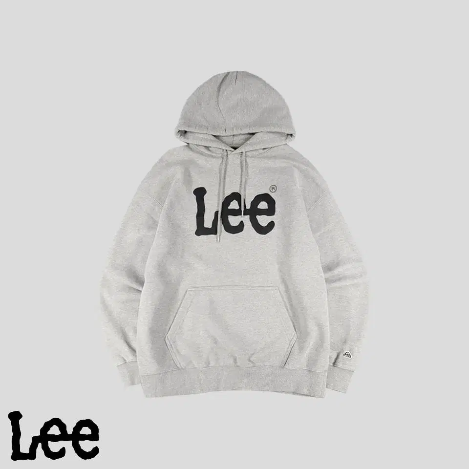 LEE Lay Melange Gray Black Big Printing Heavy Cotton Blend Sweat Hooded T-Shirt