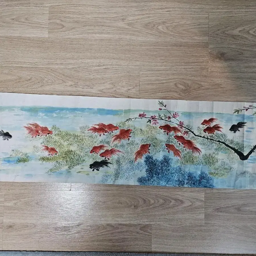 우당조중태 붕어그림 낙질본 103x27cm