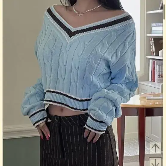 페일제이드 프레피 니트 Preppy Crop Knit 하늘