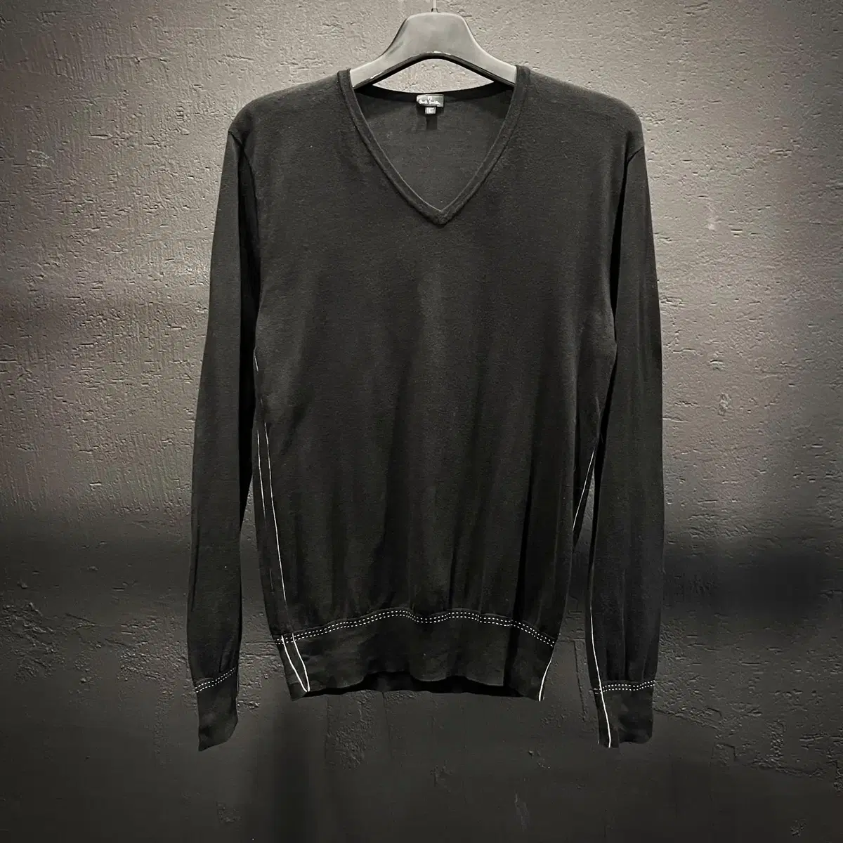 [VA] Polsmith Black Stitched Detail Slim Fit V-Neck Long Sleeve T-Shirt