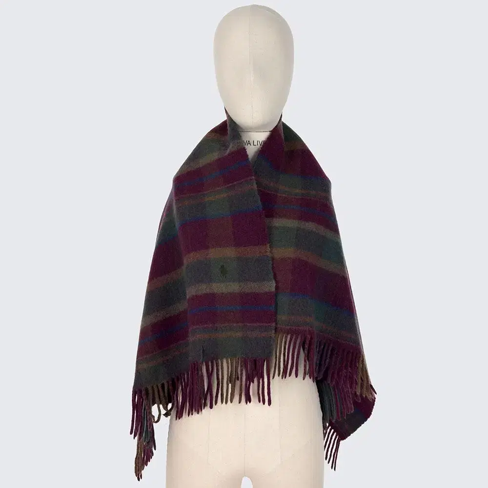 Polo Ralph Lauren POLO Checked Muffler Lap Blanket Shawl Wool Vintage (19012)