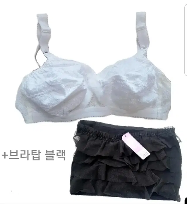 75c 안쪽은 면 화이트 브라+블랙탑/3단후크 노와이어 -화이트