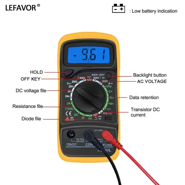 휴대용 디지털 멀티미터 LCD 백라이트, AC/DC 전류계 전압계테스터기