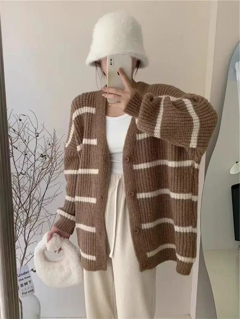 Selling a (new, unworn) mocha colored striped cardigan