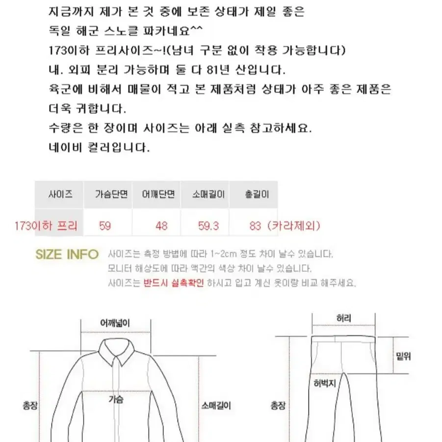 81s 독일군 해군 스노클 파카 173이하프리 1981년