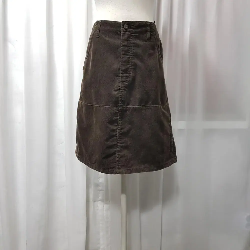 Vintage Golden Y2K A-line Zipper Corduroy Midi Skirt Womens26 C1284