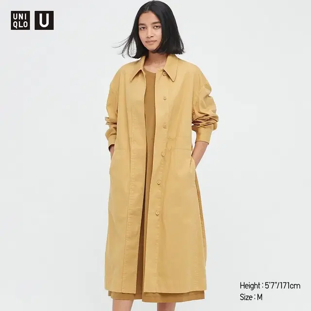 UniqloU 유니클로 유메르 셔츠 원피스 코트 L 옐로우