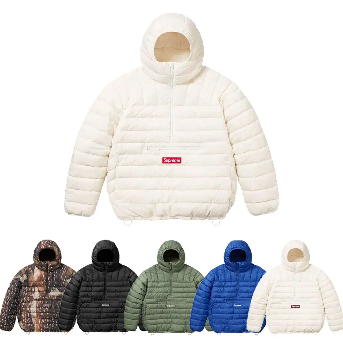 [NEW, XXL]슈프림 23FW 올리브 마이크로다운 하프집업패딩점퍼자켓