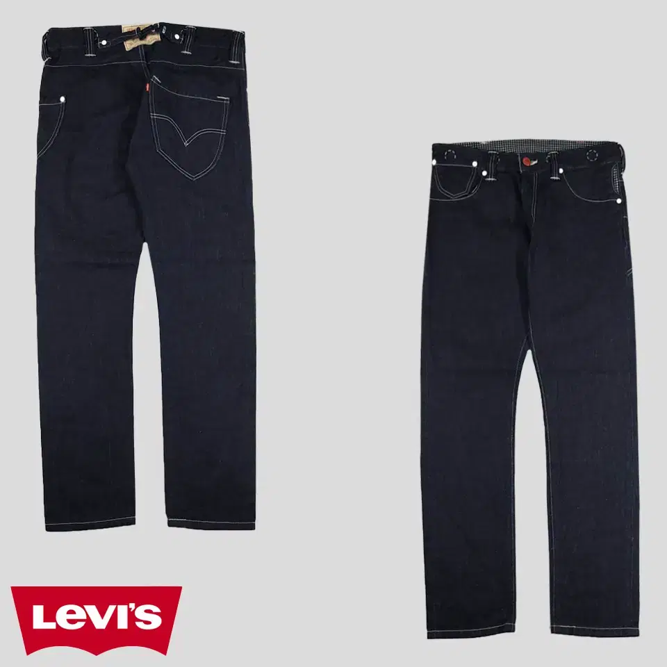 Levi's Jin Blue Indigo Raw Edge Cinch Bag Multipocket Exhaust Tapered Fit Workwear Jeans Bar