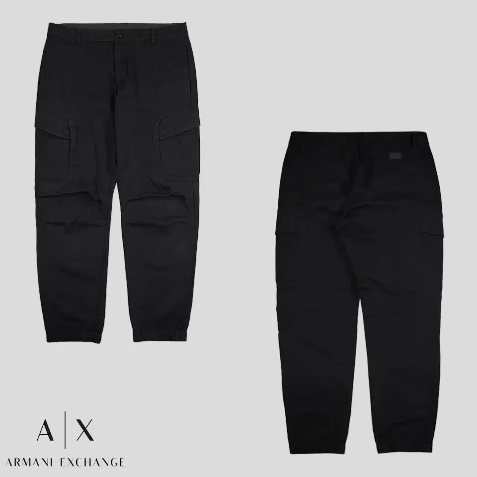 Armani Exchange Pigment Black Cargo Pocket Cotton Blend Jogger Cotton Pants Cotton Pan