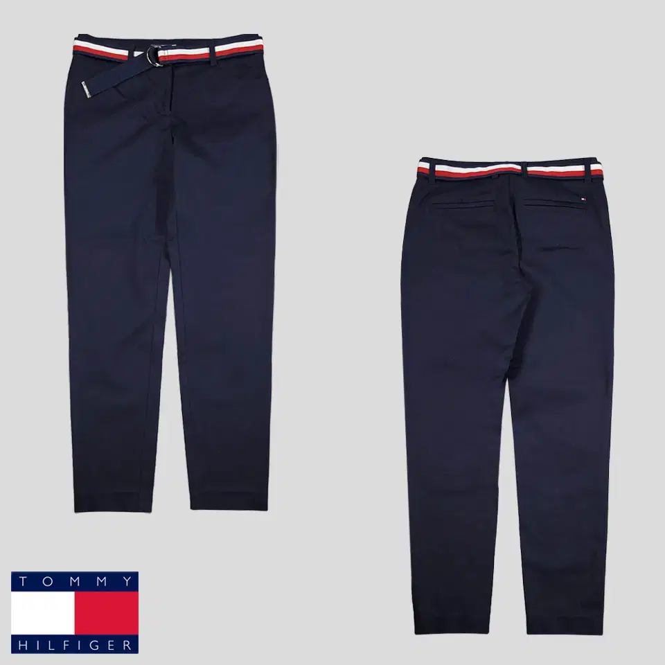 Tommy Hilfiger deep navy cotton-blend tapered slim-fit belted cotton trousers 2