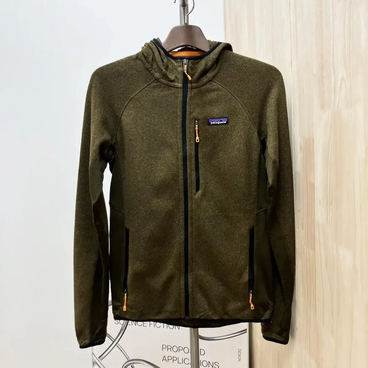 Patagonia Khaki Better Sweater Orange Zip Detail Hooded with Zipper Zip Up